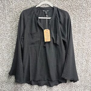 Winter Kate Top Women's S Black Falling Star Silk Crepe Long Sleeve V-Neck NWT